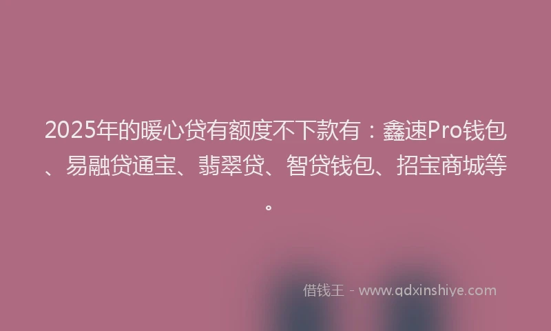 2025年的暖心贷有额度不下款有：鑫速Pro钱包、易融贷通宝、翡翠贷、智贷钱包、招宝商城等。