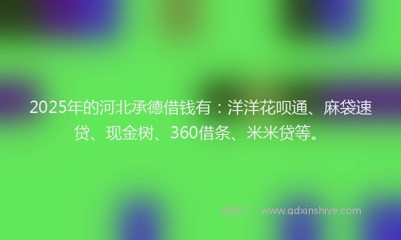 2025年的河北承德借钱有：洋洋花呗通、麻袋速贷、现金树、360借条、米米贷等。