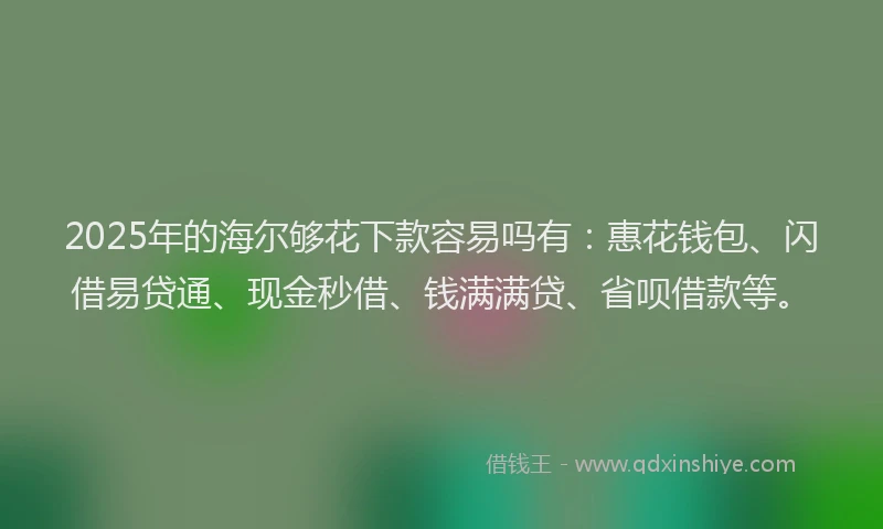 2025年的海尔够花下款容易吗有：惠花钱包、闪借易贷通、现金秒借、钱满满贷、省呗借款等。