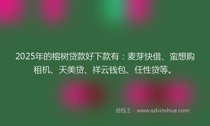 2025年的榕树贷款好下款有：麦芽快借、蛮想购租机、天美贷、祥云钱包、任性贷等。