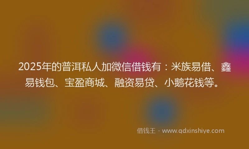 2025年的普洱私人加微信借钱有：米族易借、鑫易钱包、宝盈商城、融资易贷、小鹅花钱等。