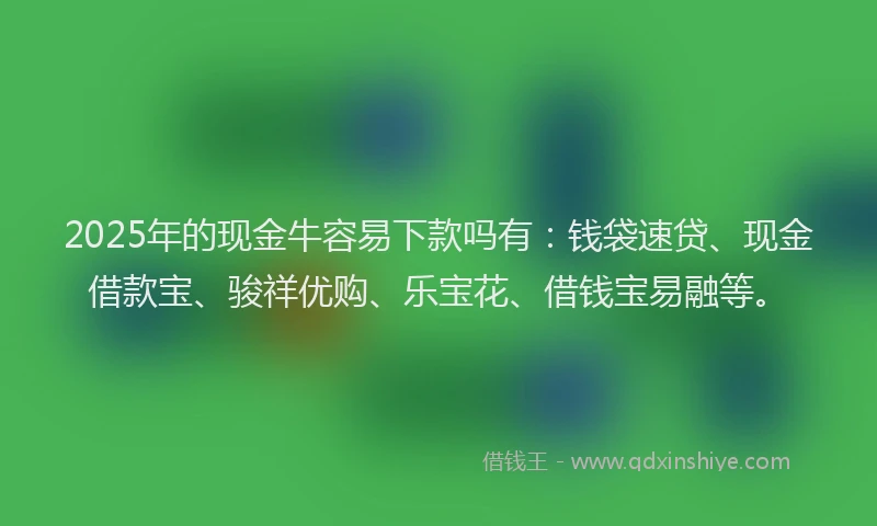 2025年的现金牛容易下款吗有：钱袋速贷、现金借款宝、骏祥优购、乐宝花、借钱宝易融等。