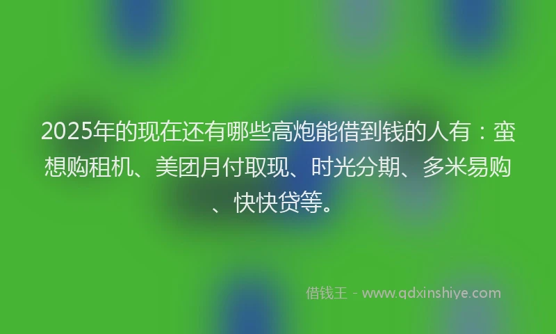2025年的现在还有哪些高炮能借到钱的人有：蛮想购租机、美团月付取现、时光分期、多米易购、快快贷等。