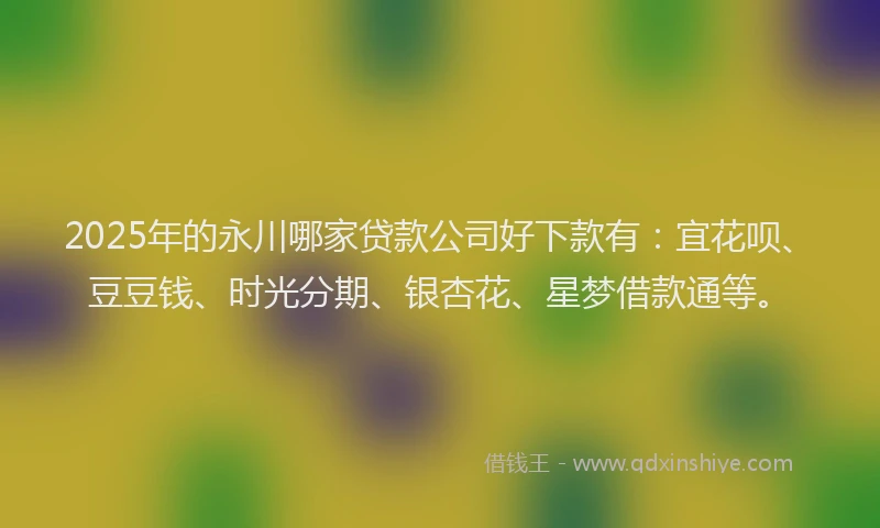 2025年的永川哪家贷款公司好下款有：宜花呗、豆豆钱、时光分期、银杏花、星梦借款通等。