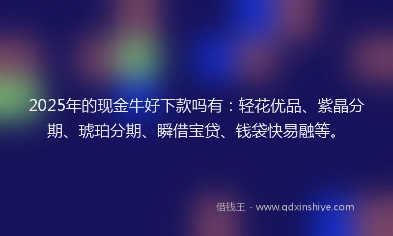 2025年的现金牛好下款吗有：轻花优品、紫晶分期、琥珀分期、瞬借宝贷、钱袋快易融等。