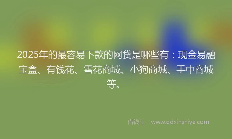 2025年的最容易下款的网贷是哪些有：现金易融宝盒、有钱花、雪花商城、小狗商城、手中商城等。
