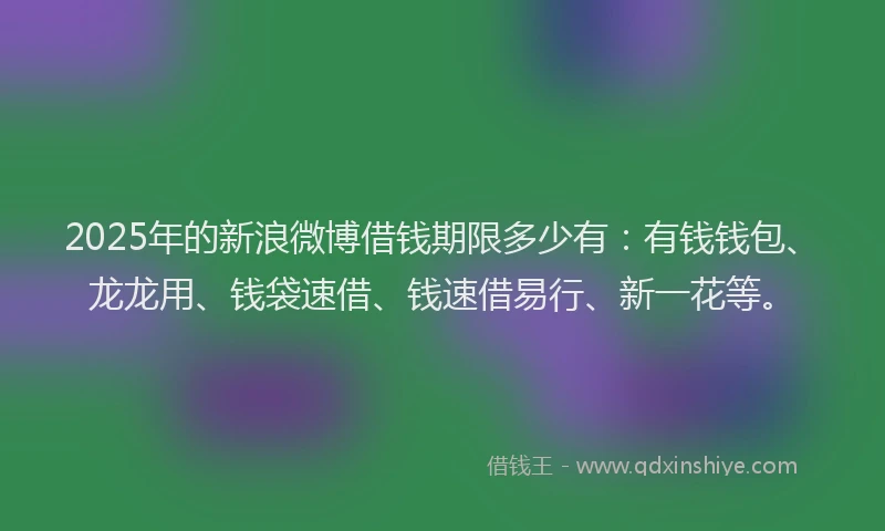 2025年的新浪微博借钱期限多少有：有钱钱包、龙龙用、钱袋速借、钱速借易行、新一花等。