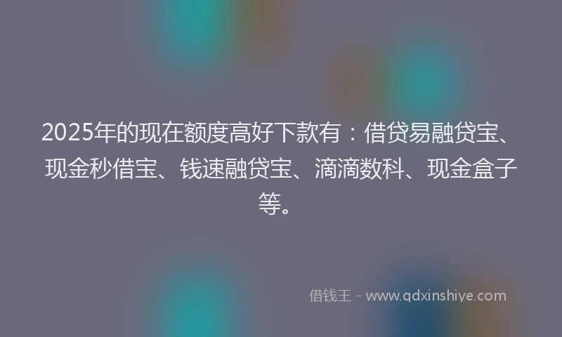 2025年的现在额度高好下款有：借贷易融贷宝、现金秒借宝、钱速融贷宝、滴滴数科、现金盒子等。