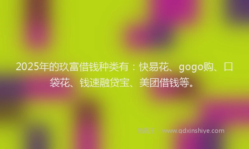 2025年的玖富借钱种类有：快易花、gogo购、口袋花、钱速融贷宝、美团借钱等。
