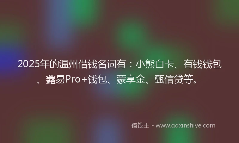 2025年的温州借钱名词有：小熊白卡、有钱钱包、鑫易Pro+钱包、蒙享金、甄信贷等。