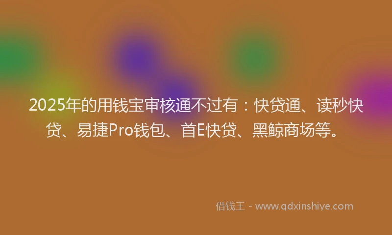 2025年的用钱宝审核通不过有：快贷通、读秒快贷、易捷Pro钱包、首E快贷、黑鲸商场等。