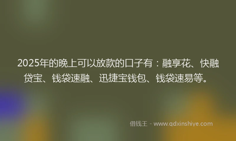 2025年的晚上可以放款的口子有：融享花、快融贷宝、钱袋速融、迅捷宝钱包、钱袋速易等。