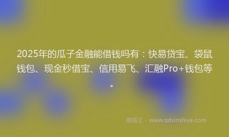 2025年的瓜子金融能借钱吗有：快易贷宝、袋鼠钱包、现金秒借宝、信用易飞、汇融Pro+钱包等。
