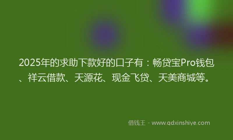 2025年的求助下款好的口子有：畅贷宝Pro钱包、祥云借款、天源花、现金飞贷、天美商城等。