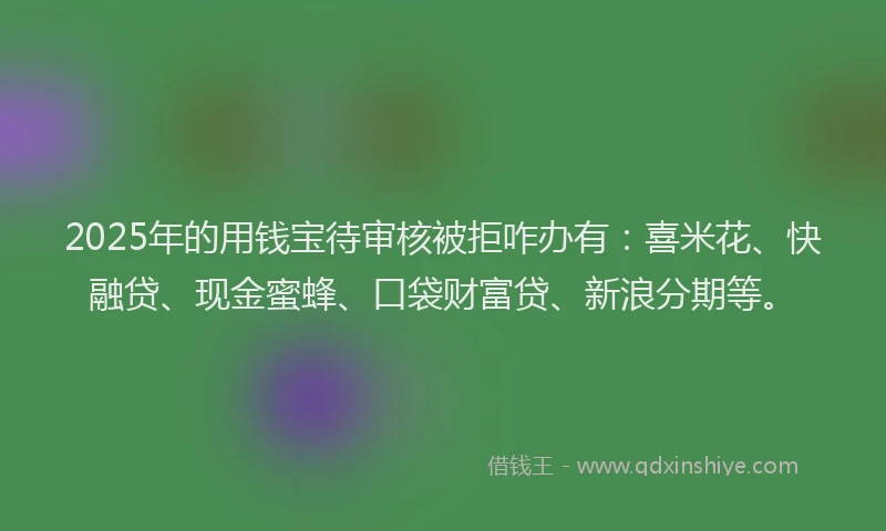 2025年的用钱宝待审核被拒咋办有：喜米花、快融贷、现金蜜蜂、口袋财富贷、新浪分期等。