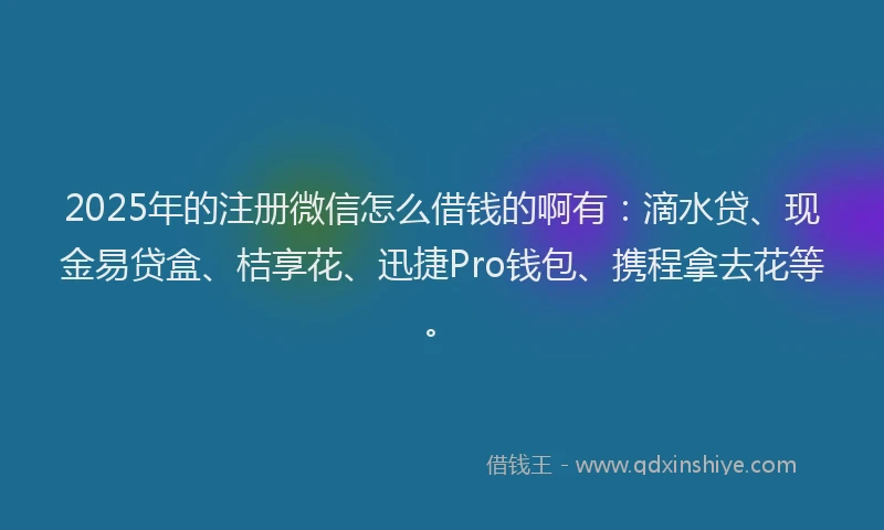 2025年的注册微信怎么借钱的啊有：滴水贷、现金易贷盒、桔享花、迅捷Pro钱包、携程拿去花等。
