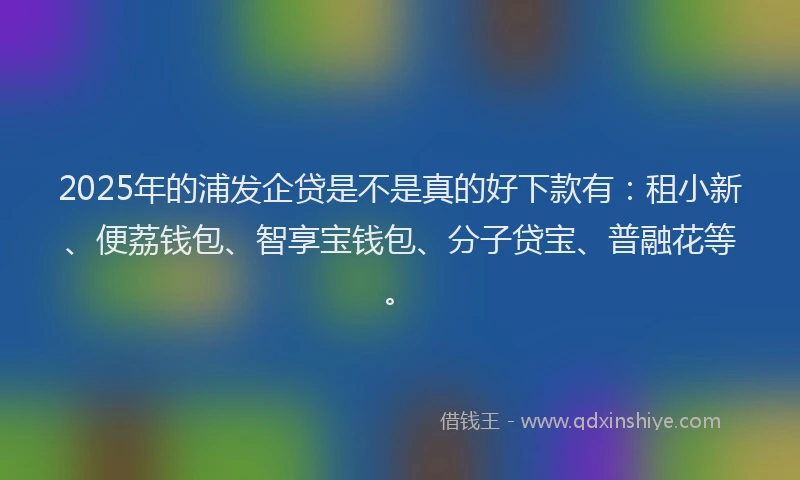 2025年的浦发企贷是不是真的好下款有：租小新、便荔钱包、智享宝钱包、分子贷宝、普融花等。