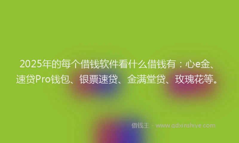 2025年的每个借钱软件看什么借钱有：心e金、速贷Pro钱包、银票速贷、金满堂贷、玫瑰花等。