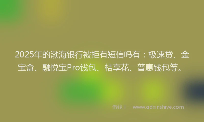 2025年的渤海银行被拒有短信吗有：极速贷、金宝盒、融悦宝Pro钱包、桔享花、普惠钱包等。