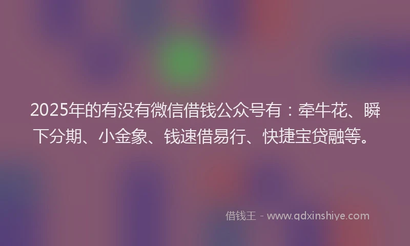 2025年的有没有微信借钱公众号有：牵牛花、瞬下分期、小金象、钱速借易行、快捷宝贷融等。
