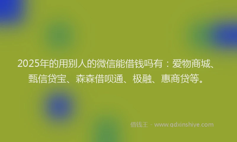 2025年的用别人的微信能借钱吗有：爱物商城、甄信贷宝、森森借呗通、极融、惠商贷等。