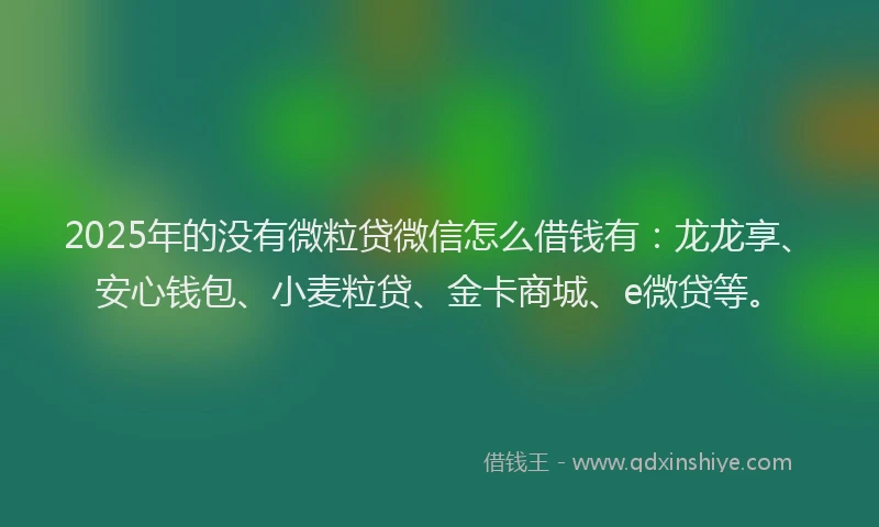 2025年的没有微粒贷微信怎么借钱有：龙龙享、安心钱包、小麦粒贷、金卡商城、e微贷等。