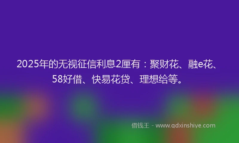 2025年的无视征信利息2厘有：聚财花、融e花、58好借、快易花贷、理想给等。