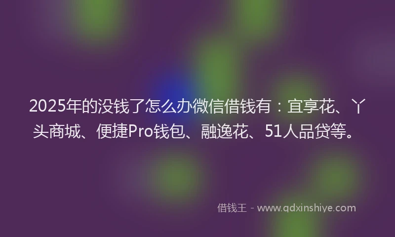 2025年的没钱了怎么办微信借钱有：宜享花、丫头商城、便捷Pro钱包、融逸花、51人品贷等。