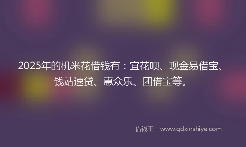 2025年的机米花借钱有：宜花呗、现金易借宝、钱站速贷、惠众乐、团借宝等。