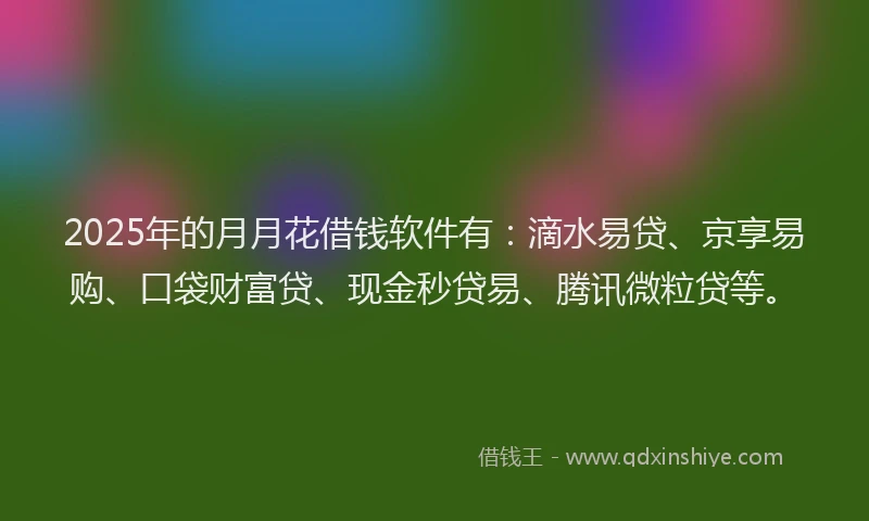 2025年的月月花借钱软件有：滴水易贷、京享易购、口袋财富贷、现金秒贷易、腾讯微粒贷等。