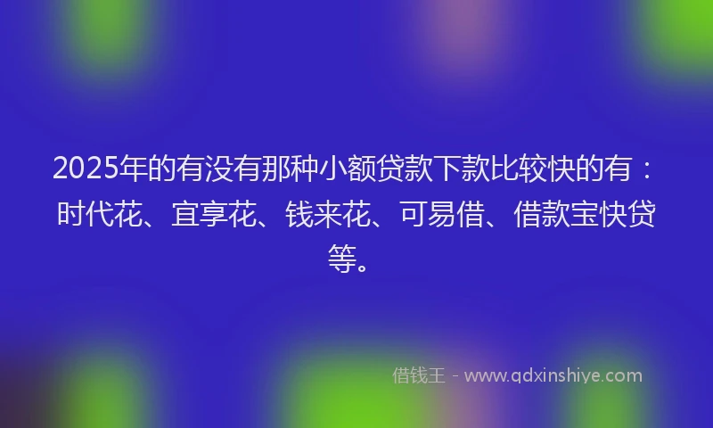 2025年的有没有那种小额贷款下款比较快的有：时代花、宜享花、钱来花、可易借、借款宝快贷等。