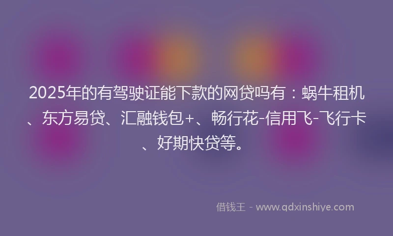 2025年的有驾驶证能下款的网贷吗有：蜗牛租机、东方易贷、汇融钱包+、畅行花-信用飞-飞行卡、好期快贷等。