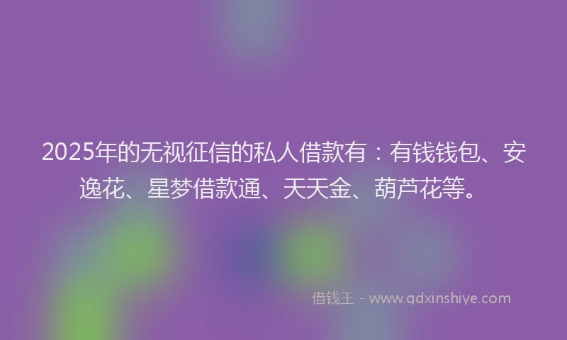2025年的无视征信的私人借款有：有钱钱包、安逸花、星梦借款通、天天金、葫芦花等。