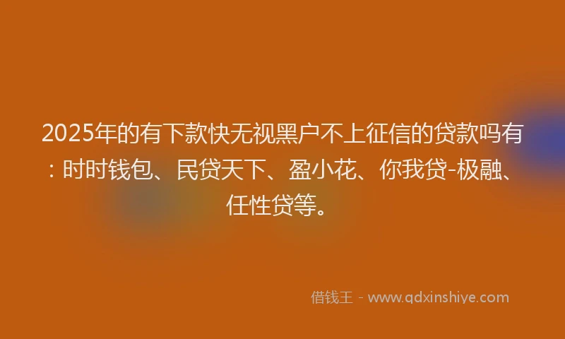 2025年的有下款快无视黑户不上征信的贷款吗有：时时钱包、民贷天下、盈小花、你我贷-极融、任性贷等。