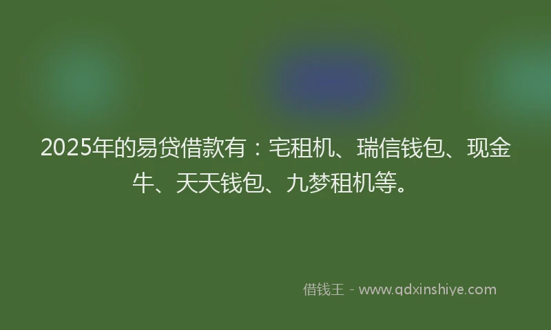 2025年的易贷借款有：宅租机、瑞信钱包、现金牛、天天钱包、九梦租机等。