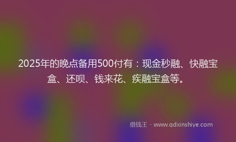 2025年的晚点备用500付有：现金秒融、快融宝盒、还呗、钱来花、疾融宝盒等。