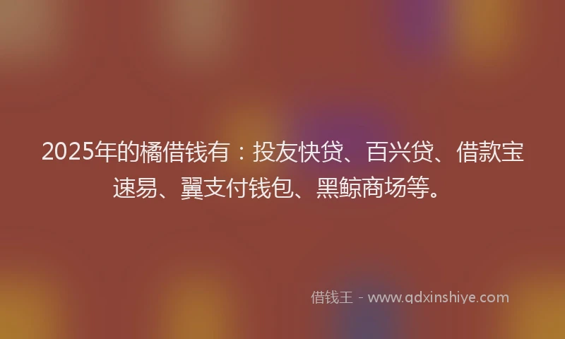 2025年的橘借钱有：投友快贷、百兴贷、借款宝速易、翼支付钱包、黑鲸商场等。