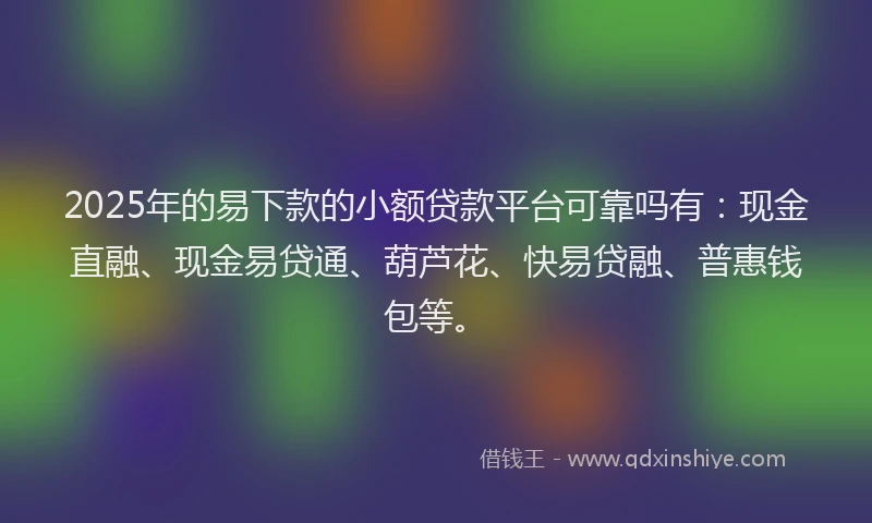 2025年的易下款的小额贷款平台可靠吗有：现金直融、现金易贷通、葫芦花、快易贷融、普惠钱包等。