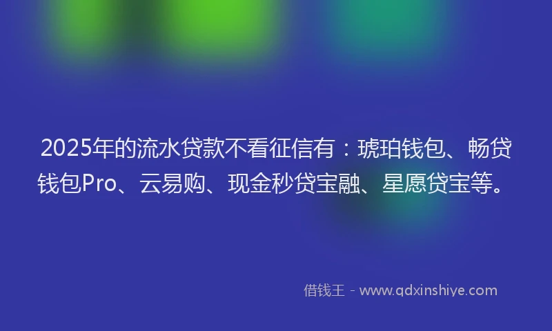 2025年的流水贷款不看征信有：琥珀钱包、畅贷钱包Pro、云易购、现金秒贷宝融、星愿贷宝等。