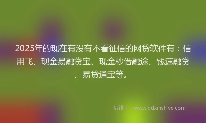 2025年的现在有没有不看征信的网贷软件有：信用飞、现金易融贷宝、现金秒借融途、钱速融贷、易贷通宝等。