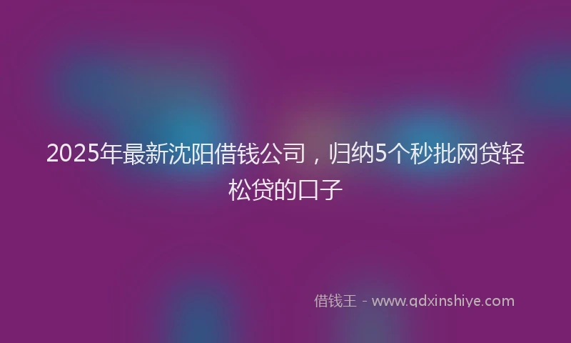 2025年最新沈阳借钱公司，归纳5个秒批网贷轻松贷的口子