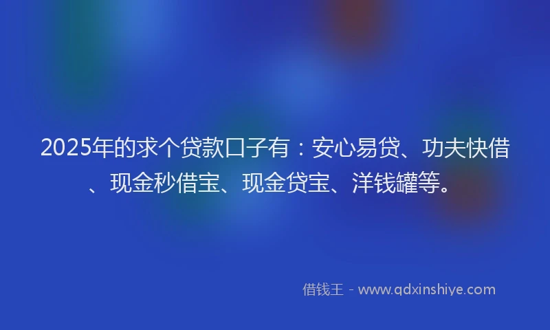 2025年的求个贷款口子有：安心易贷、功夫快借、现金秒借宝、现金贷宝、洋钱罐等。