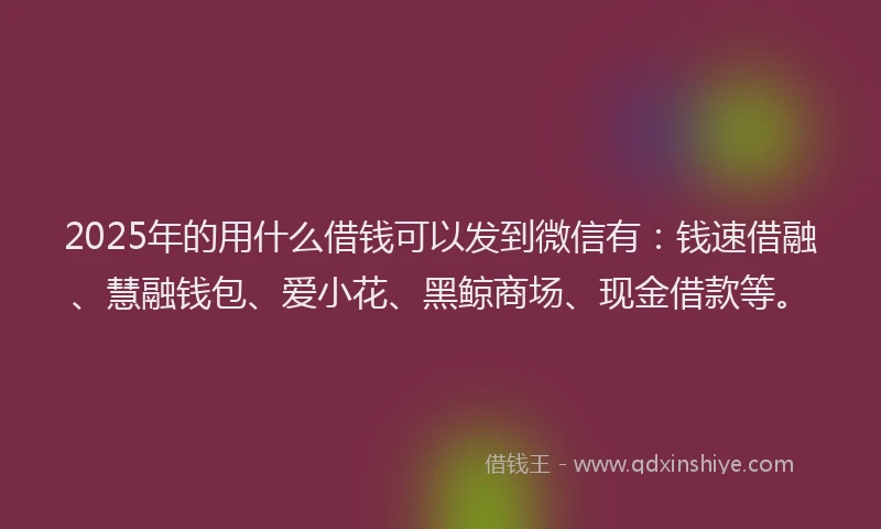 2025年的用什么借钱可以发到微信有：钱速借融、慧融钱包、爱小花、黑鲸商场、现金借款等。