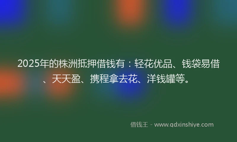 2025年的株洲抵押借钱有：轻花优品、钱袋易借、天天盈、携程拿去花、洋钱罐等。