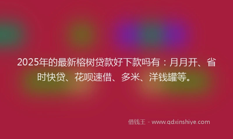 2025年的最新榕树贷款好下款吗有：月月开、省时快贷、花呗速借、多米、洋钱罐等。