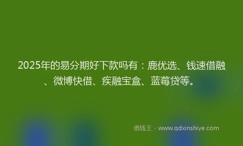 2025年的易分期好下款吗有：鹿优选、钱速借融、微博快借、疾融宝盒、蓝莓贷等。