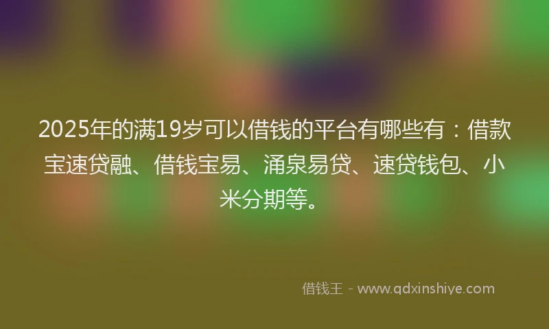2025年的满19岁可以借钱的平台有哪些有：借款宝速贷融、借钱宝易、涌泉易贷、速贷钱包、小米分期等。