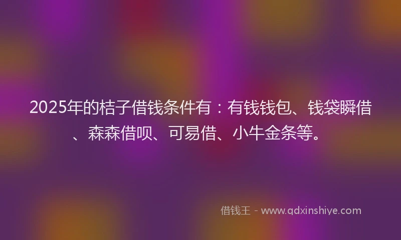 2025年的桔子借钱条件有：有钱钱包、钱袋瞬借、森森借呗、可易借、小牛金条等。