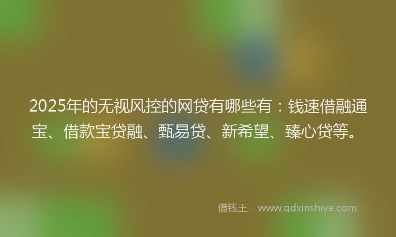 2025年的无视风控的网贷有哪些有：钱速借融通宝、借款宝贷融、甄易贷、新希望、臻心贷等。