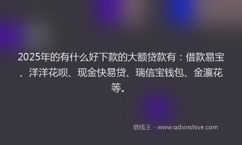 2025年的有什么好下款的大额贷款有：借款易宝、洋洋花呗、现金快易贷、瑞信宝钱包、金瀛花等。